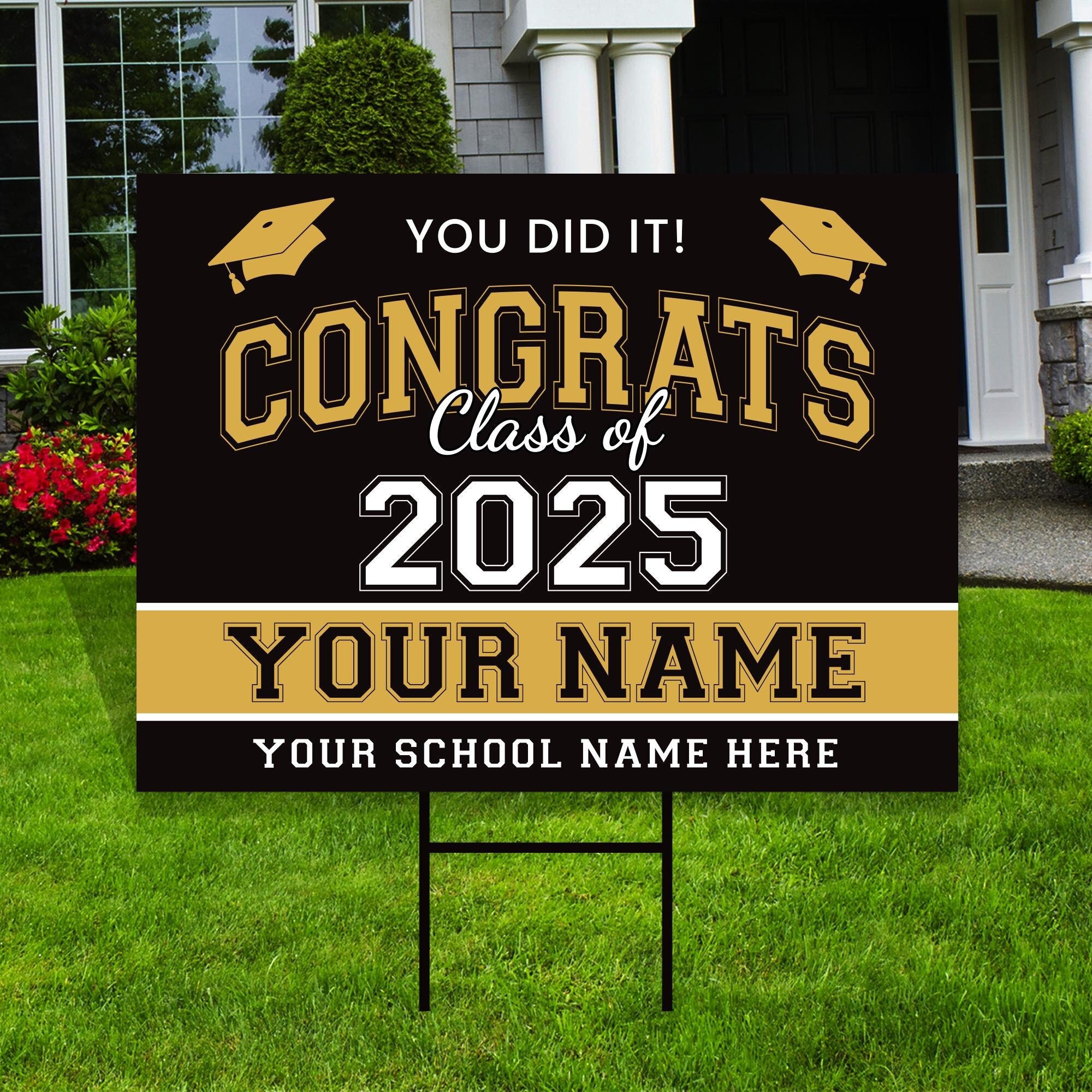 16 PCS Graduation Yard Signs, Black Gold Graduation Yard