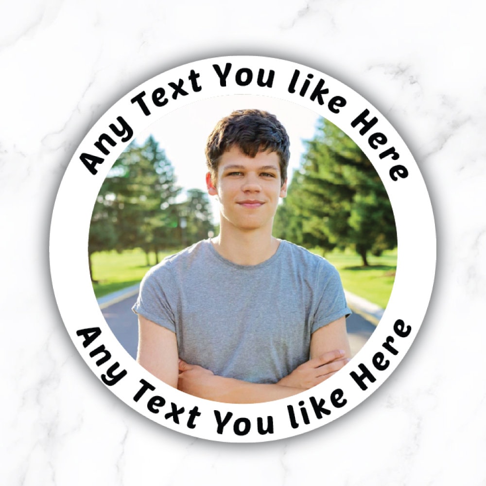 Custom Photo Stickers With Personalized Text - Round Birthday Labels ...