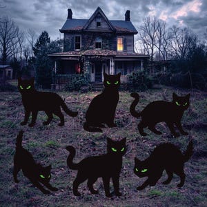 Black Cat Halloween Yard Signs, Scary Silhouette Lawn Decorations with Stakes, Outdoor Spooky Cat Signs for Garden, Lawn, or Party Décor