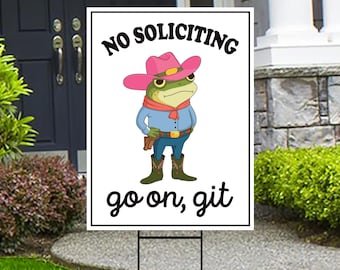 No Soliciting Yard Sign - Funny No Soliciting Lawn Sign, Go Away Sign, No Solicitors, Frog No Soliciting Yard Sign with Metal H-Stake