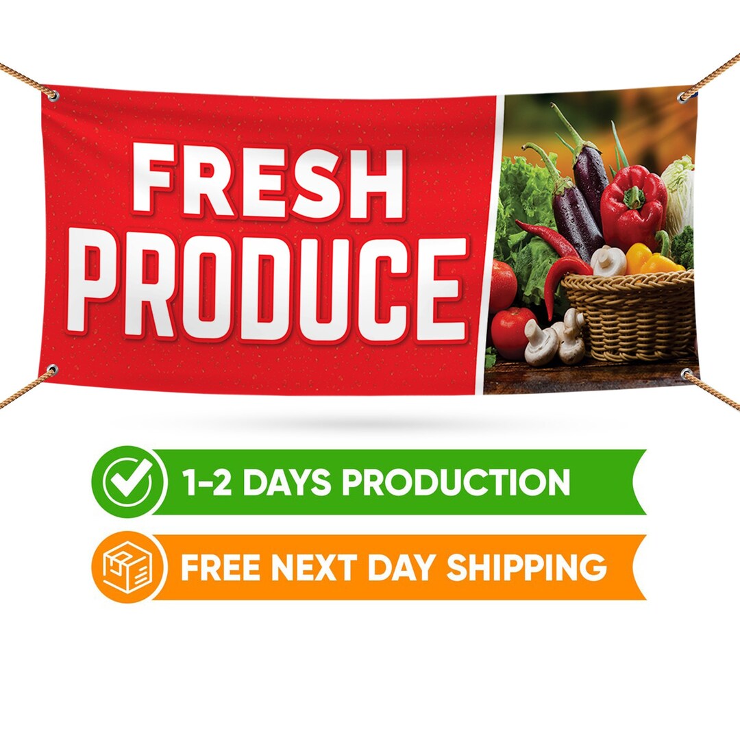 Fresh Produce Banner Sign 13 Oz Heavy Duty Waterproof Fresh Produce