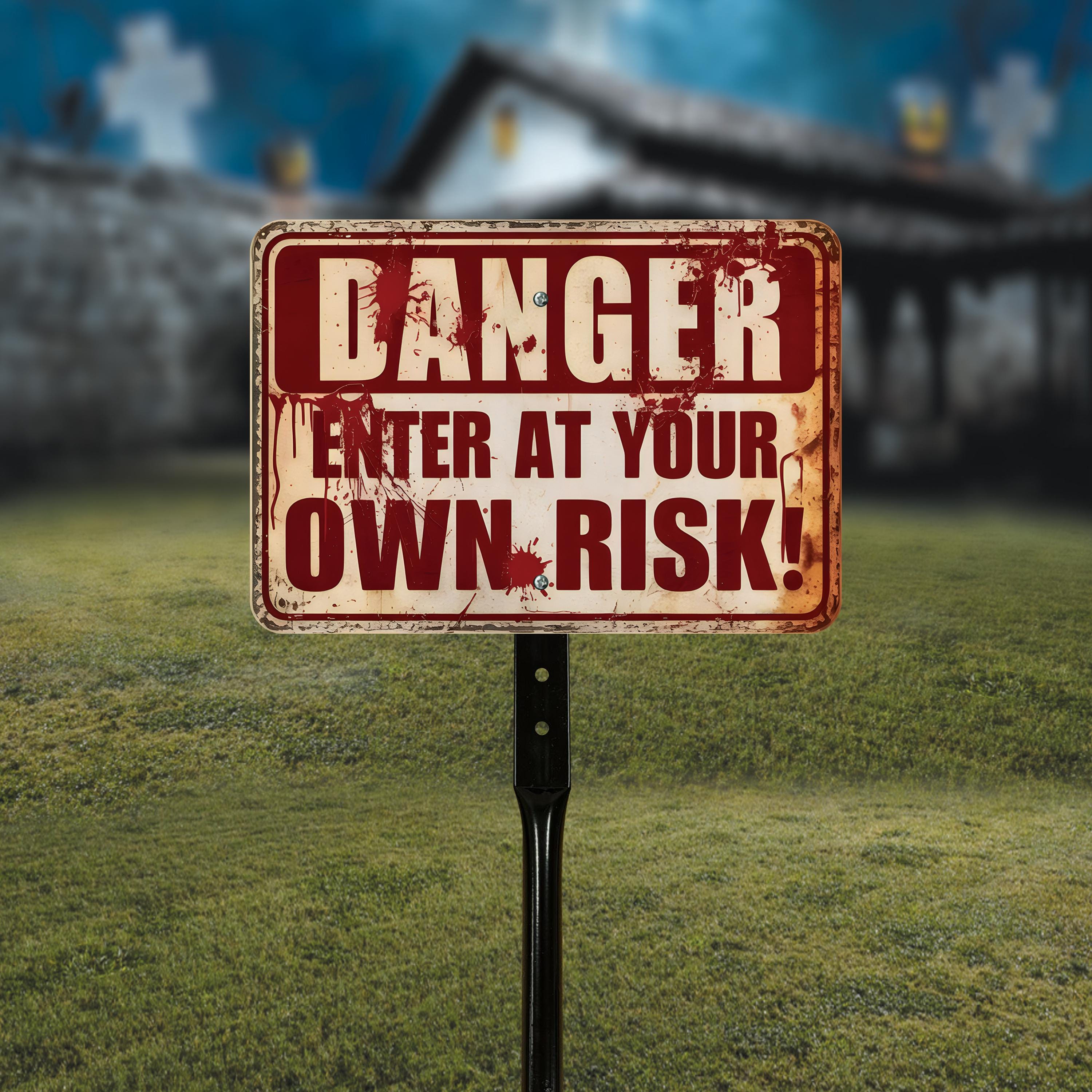 Haunted By Risk Halloween Enter at Your Own Risk Yard Sign With 16