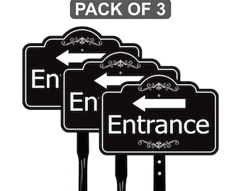 3 Pack Entrance Yard Sign with Arrow and 16" Stake, Aluminum Directional Enter Sign, Outdoor Lawn Entry Marker for Events, Homes, Businesses