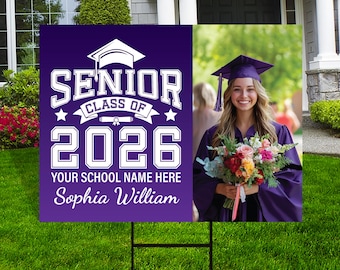Personalized Senior Graduation Yard Sign 2026 with Photo - Grad Sign, Class of 2026, Custom Graduation 2026 Yard Sign with Metal H-Stake