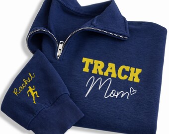 Sudadera Track Mom bordada con cremallera de un cuarto, sudadera personalizada para mamá corredora, regalo para equipo deportivo, ropa deportiva para mamá atlética con nombre personalizado
