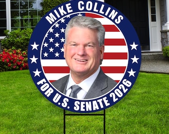 Letrero de jardín de Mike Collins para el Senado de Georgia 2026, Elecciones al Senado de plástico corrugado, Letrero de jardín rojo, blanco y azul con estaca metálica en forma de H