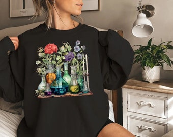Laboratory Sweatshirt, Chemist Medical Lab Tech Technician Unisex Sweatshirt, Biology Teacher Sweatshirt, Floral Beakers Sweater, Lab Tee
