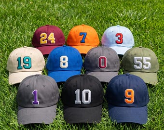 Personalized Number Embroidered Hat, Custom Jersey Number Baseball Cap, Adjustable Cotton Cap, Game Day Team Gift, Sports Mom Gift