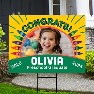 Personalized Kid Elementary Graduation 2025 Yard Sign with Photo, Preschool Sign, Class of 2025, Custom Grad Lawn Signage with Metal H-Stake