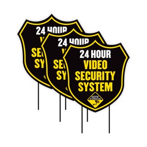 Pack of 3 - 24 Hour Video Surveillance Yard Sign - Coroplast Visible Text Home Security CCTV System Video Surveillance Sign with Stake