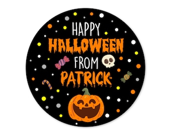 Personalized Happy Halloween Stickers, Pumpkin Custom Halloween Stickers, Trick or Treat Labels, Halloween Favors, Treat Bag Stickers