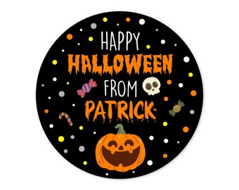 Personalized Happy Halloween Stickers, Pumpkin Custom Halloween Stickers, Trick or Treat Labels, Halloween Favors, Treat Bag Stickers