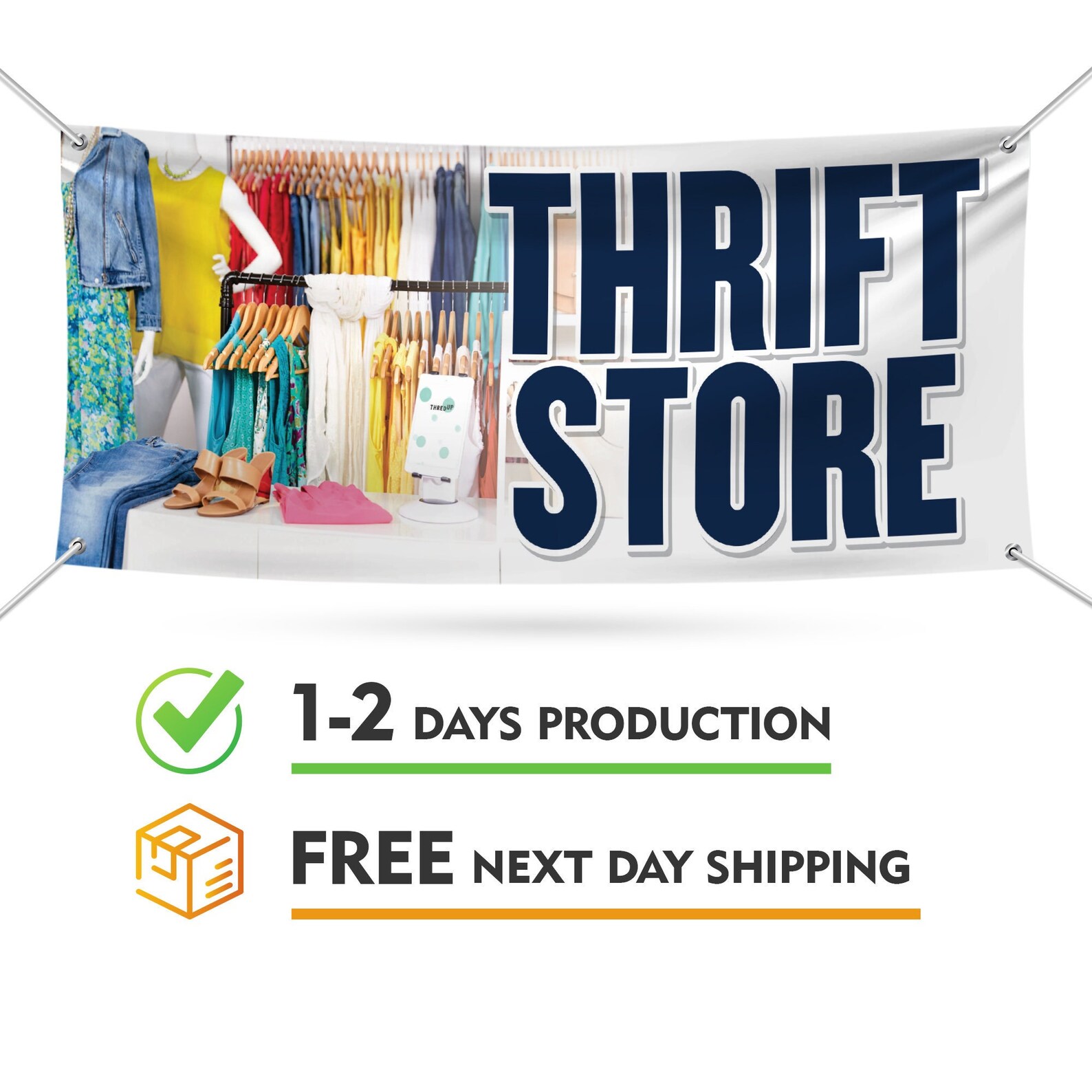 Thrift Store Banner Sign - 13 Oz Heavy Duty Waterproof Thrift Store Vinyl Banner With Metal Grommets, VP2219