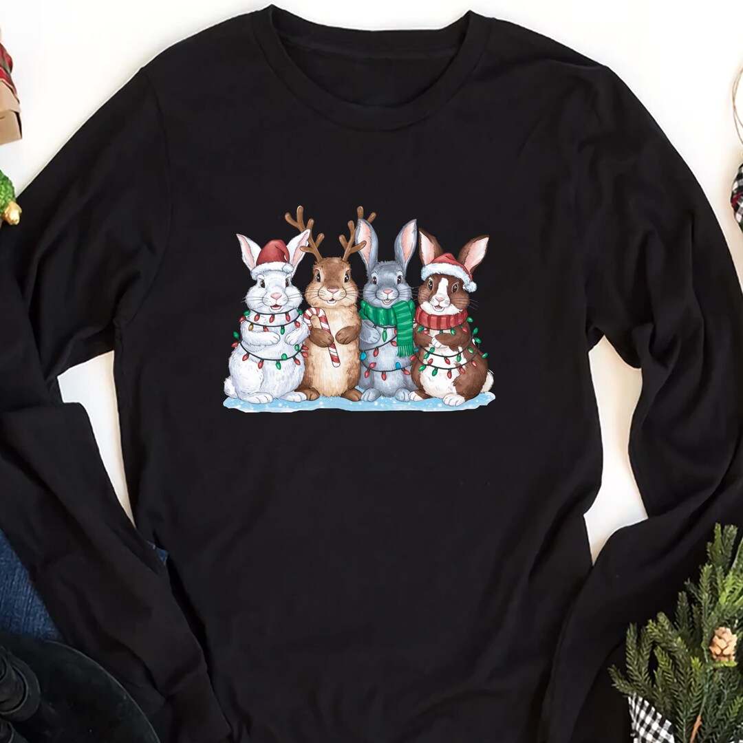 Holiday Rabbit Sweaters Rabbit Christmas Long Sleeve Shirt, Bunnies Christmas Sweatshirt ...
