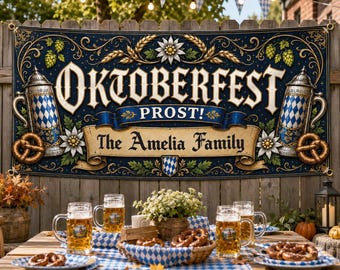 Personalized Oktoberfest Vinyl Banner, Custom Family Name Sign, German Beer Festival Decor, Fence Display Sign, Celebration Banner