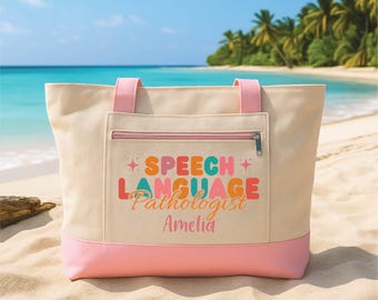 Bolso de mano personalizado para logopedas con cremallera, bolso de lona con nombre personalizado, regalo para terapeutas, bolso para artículos esenciales de trabajo de logopedas