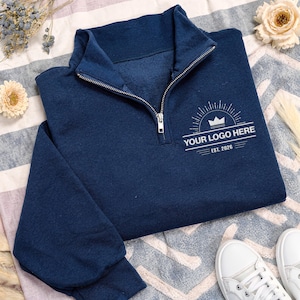 Custom Logo Embroidered Quarter Zip Sweatshirt, Personalized Company Pullover, Business Team Uniform Quarter Zip Sweater
