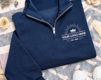 Custom Logo Embroidered Quarter Zip Sweatshirt, Personalized Company Pullover, Business Team Uniform Quarter Zip Sweater