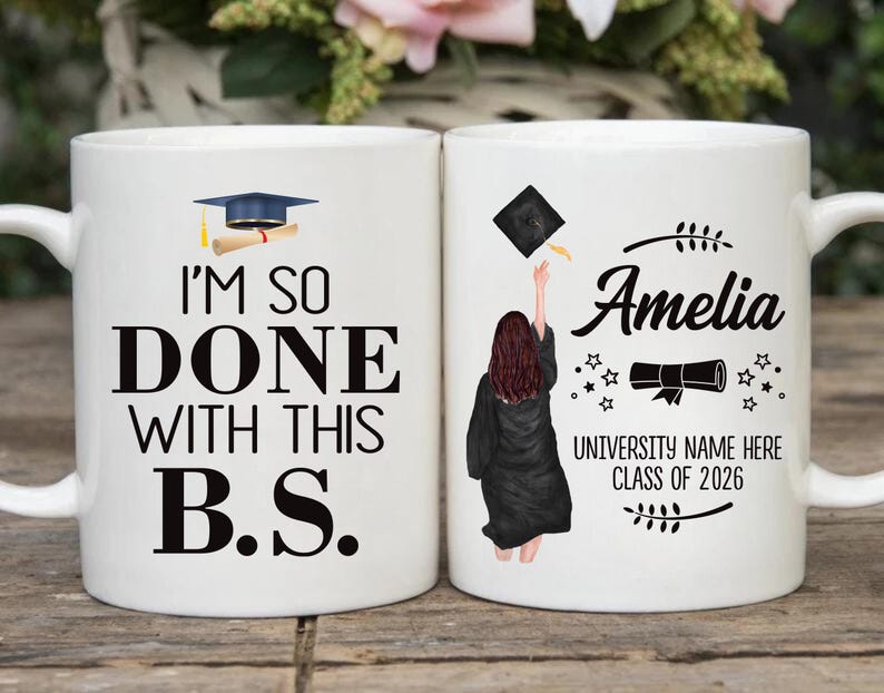 Personalized I'm So Done with This BS Mug, College Graduation Coffee Cup, Bachelor of Science Gift, Funny Grad Gift for Daughter, Sister image 9