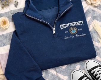 Personalized University Embroidered Quarter Zip Sweatshirt, Custom College Pullover, Law School Sweatshirt, Graduation Gift
