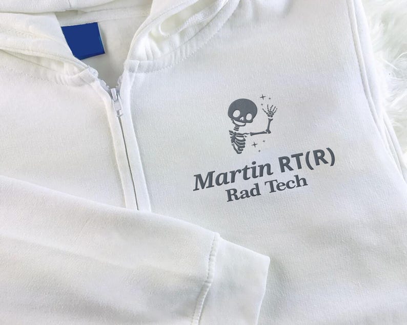 Embroidered Personalized X-Ray Zip-Up Hoodie, Radiology RT Fleece Hooded Sweatshirt, Rad Tech Hoodie, X-Ray Tech, Skeleton Radiographer Gift immagine 2