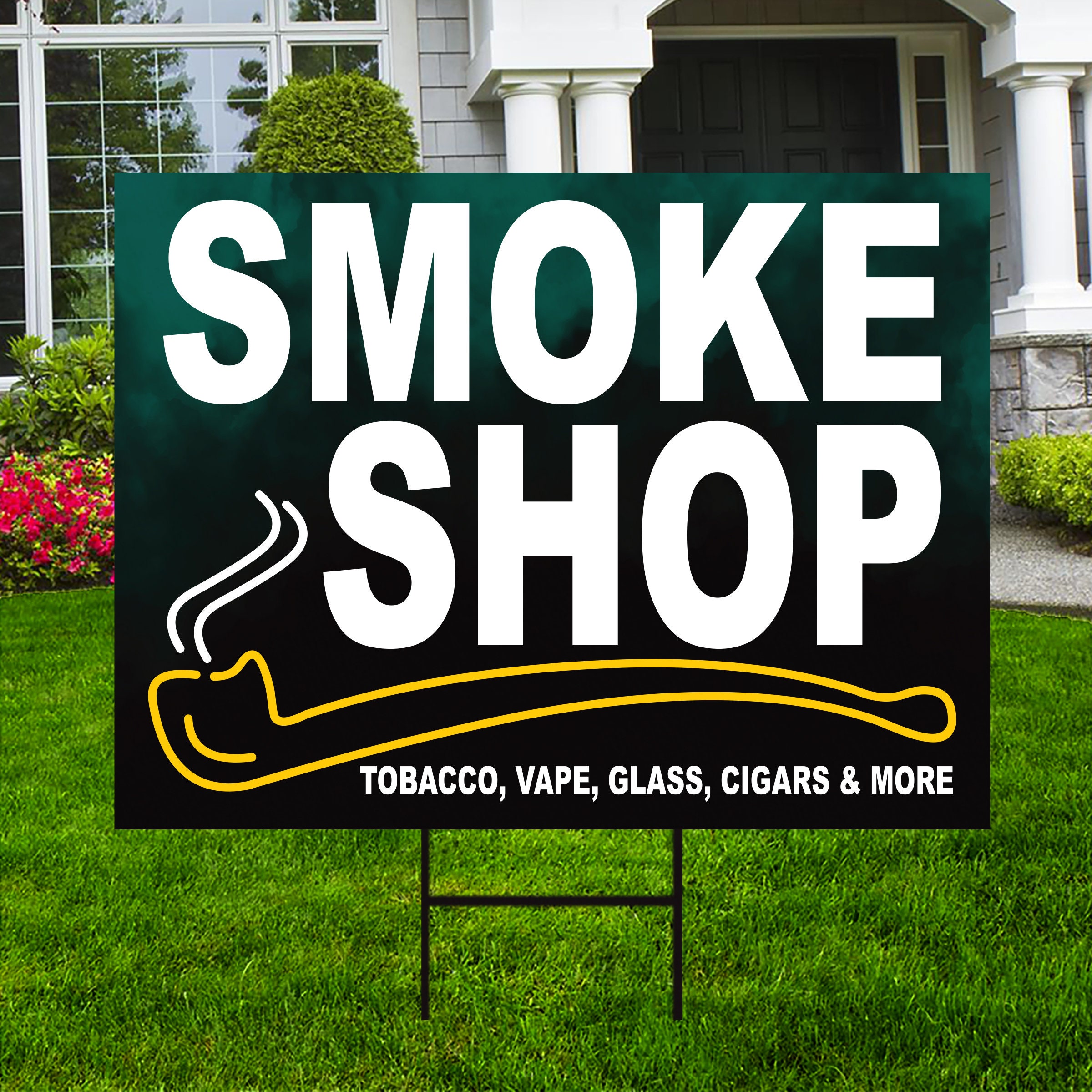 tobacco shop sign Smoke Shop Yard Sign - Coroplast Long Lasting Rust Free Smoke Shop Yard Sign  With Metal H-stake