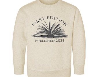 First Edition Toddler Sweatshirt, Custom Baby Announcement Shirt, Baby Bodysuit, Librarian Baby Shower Gift, Littlest Book Club Member Tee