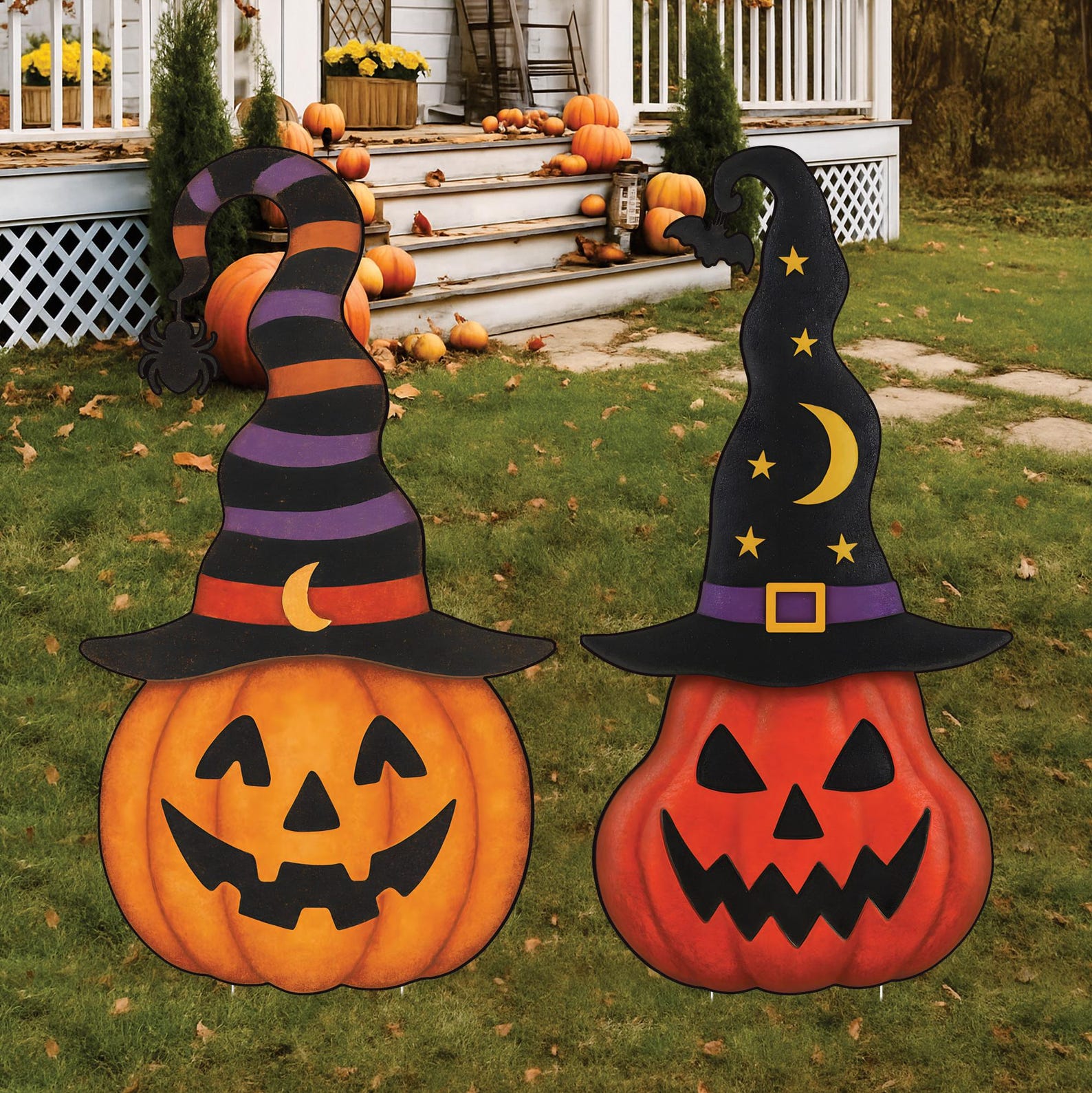 Pumpkin Garden Stakes for Halloween, Jack-o-lantern Yard Signs With