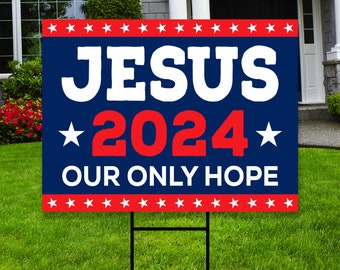 Jesus 2024 Yard Sign - Coroplast Visible Text Long Lasting Rust Free Jesus 2024 Sign with Metal H-Stake