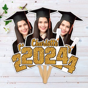 Custom Face Fans With Wooden Handle, Graduation Head, Grad Face Fans, Class of 2024 Head Fans, Graduation Faces on a Stick