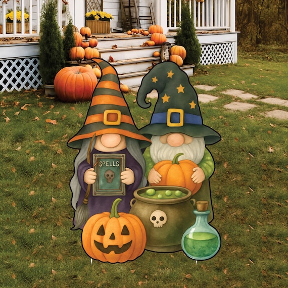 Halloween Pumpkin Gnome Metal Tin Sign - 9 Inch Round Rustic Wall Decor For Home & Bar