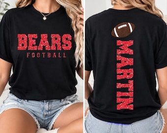Personalized Football Glitter Shirt, Custom Team Name Tee, Sparkle Game Day T-Shirt, Sports Fan Outfit, Gift for Football Mom, Front Back