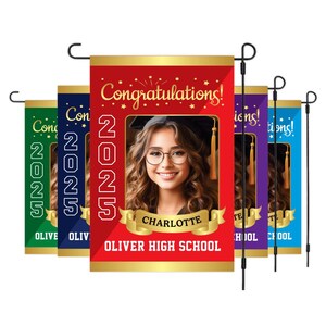 Personalized Graduation Garden Flag with Photo, Double Sided, Custom Name & School, Graduation Decoration 2025 Yard Sign, Class of 2025 Flag