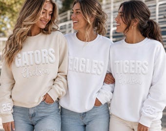 Sweat-shirt personnalisé avec mascotte imprimée en relief, T-shirt personnalisé avec le nom de l'école, Sweat à capuche 3D pour les jours de match, Sweat-shirt avec le nom de l'équipe, Vêtements aux couleurs de l'équipe