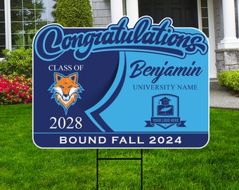 Personalized College Bound Future Yard Sign, College Logo Sign, Custom Graduate College University Bound Future Yard Sign with Metal H-Stake