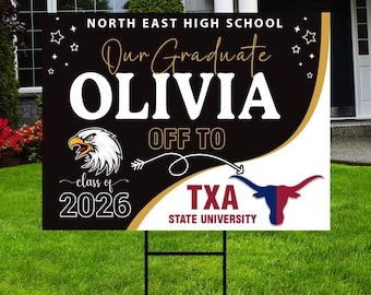 Personalized College Bound Yard Sign, College Logo Sign, Class of 2026 Custom Graduate College University Bound Yard Sign with Metal H-Stake
