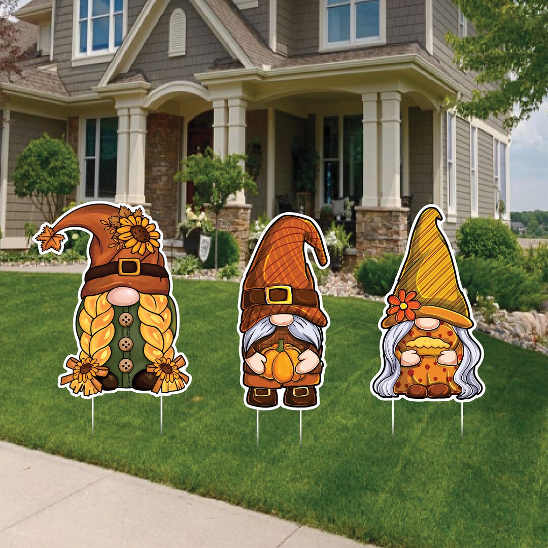 Gnome Thanksgiving Outdoor Yard Sign Cutouts, Autumn Harvest Gnome Lawn