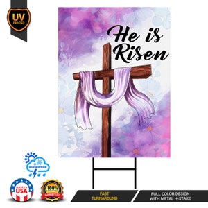 Happy Easter He is Risen Yard Sign, Coroplast Jesus Easter Sign ...