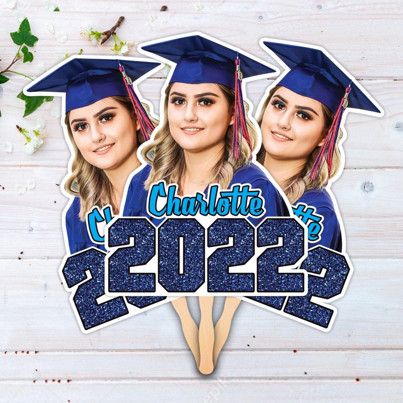 Custom Face Fans With Wooden Handle, Graduation Head, Grad Face Fans, Class of 2022 Head Fans, Graduation Faces on a Stick 