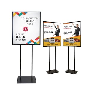 Custom Poster With Stand 22” X 28” - Double Sided Poster Sign Slide-in Metal Pedestal Sign Holder For Trade Shows, And Exhibitions