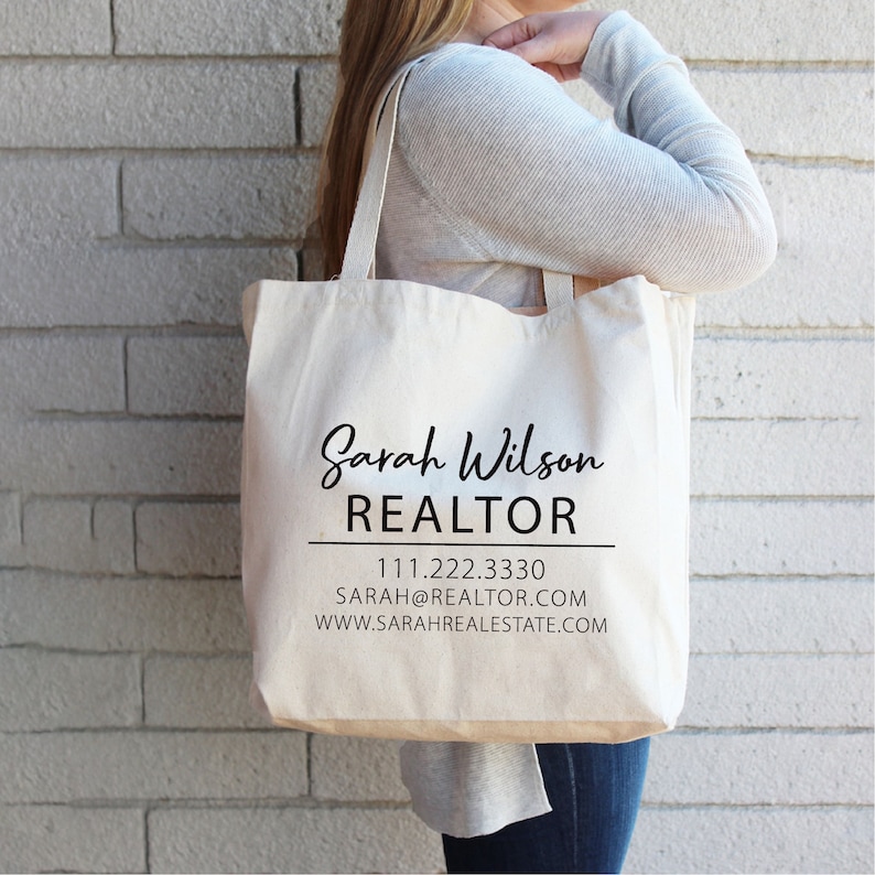 Custom Realtor Tote Bag, Personalized Business Tote Bag, Custom Real Estate Agent Gift, Tote Bag With Logo, Promotional Tote Bag, Reusable image 1