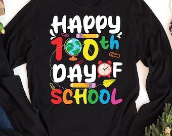 100 Days of Kindergarten Long Sleeve Shirt, Happy 100th Day of School Teacher Tee, Kindergarten Teacher Shirt, Teacher Life, School Top