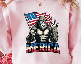 Bigfoot Merica Rock Shirt, Patriotic American Flag Sweatshirt