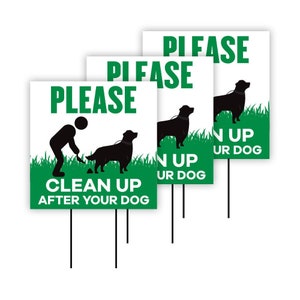 Pack of 3 Please Clean Up After Your Dog Yard Sign - Coroplast Keep Off Grass No Pooping Dog Yard Sign with Stakes