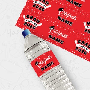 25 Pcs Custom Graduation 2026 Water Bottle Labels, Add Name Personalized Class of 2026 Graduation Party Decorations, Waterproof Grad Favors