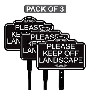 Lot de 3 panneaux de signalisation de jardin paysager avec piquet de 16 pouces, panneau d'avertissement de protection contre l'herbe en aluminium antirouille, protection extérieure de la pelouse et du jardin