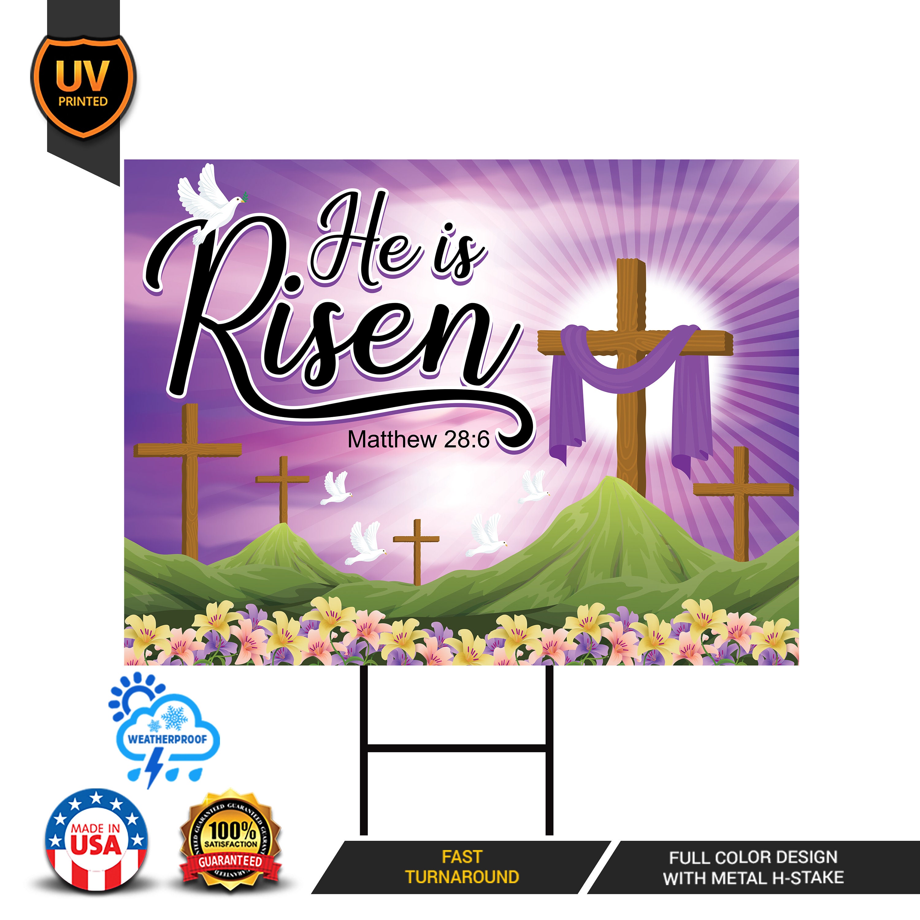 Happy Easter He is Risen Yard Sign, Coroplast Jesus Easter Sign ...
