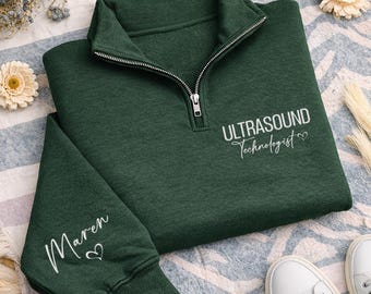Sudadera con cremallera de un cuarto para técnico de ultrasonido bordada, jersey bordado para ecografista RDMS, prenda de regalo personalizada para técnico de ultrasonido