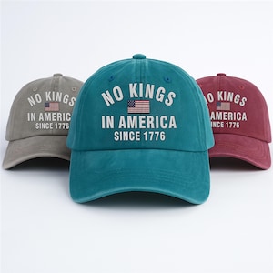 No Kings In America Embroidered Hat, Hat Gift For Anti MAGA, Anti-Trump Hat, Democracy Embroidered Hat, Protest Hat, Patriotic Hat