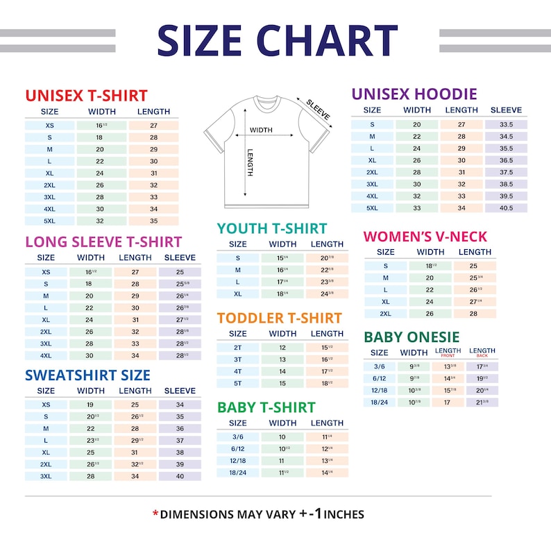 the size chart for a baby's t - shirt